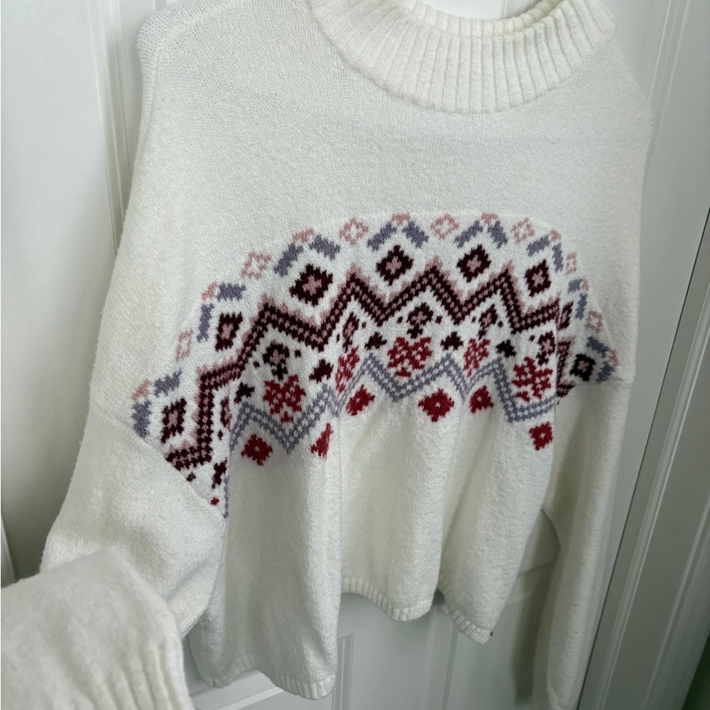 Hollister Mockneck Cropped Holiday Winter Festive Sweater Women’s Large Cozy - Picture 2 of 6